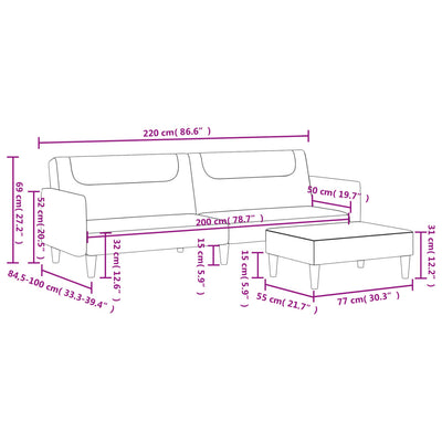 2-Seater Sofa Bed with Footstool Dark Grey Fabric Payday Deals