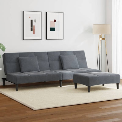 2-Seater Sofa Bed with Footstool Dark Grey Velvet