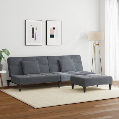 2-Seater Sofa Bed with Footstool Dark Grey Velvet Payday Deals