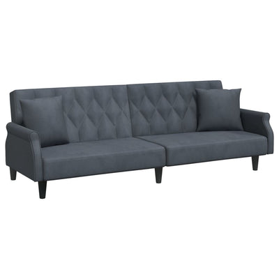2-Seater Sofa Bed with Pillows and Footstool Dark Grey Velvet Payday Deals