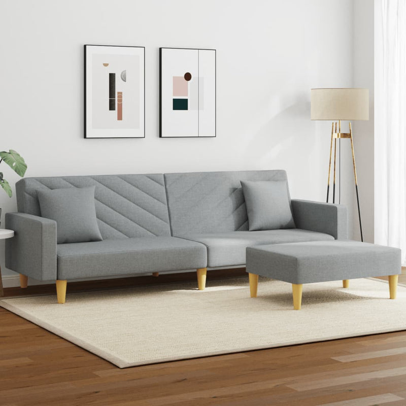 2-Seater Sofa Bed with Pillows and Footstool Light Grey Fabric Payday Deals