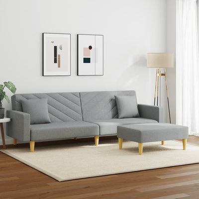 2-Seater Sofa Bed with Pillows and Footstool Light Grey Fabric Payday Deals