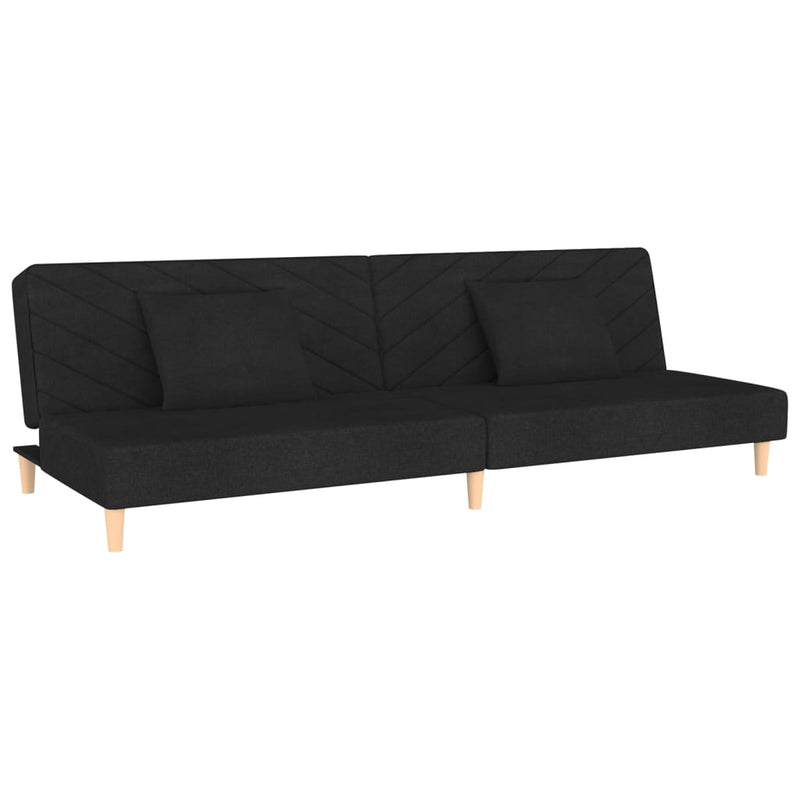 2-Seater Sofa Bed with Two Pillows Black Fabric Payday Deals