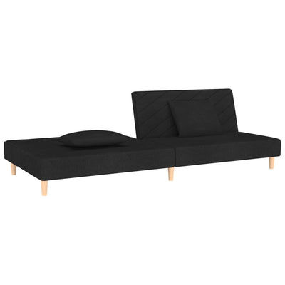 2-Seater Sofa Bed with Two Pillows Black Fabric Payday Deals