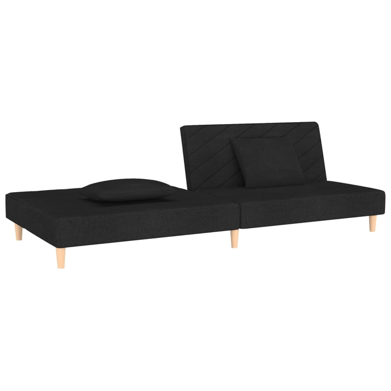 2-Seater Sofa Bed with Two Pillows Black Fabric Payday Deals