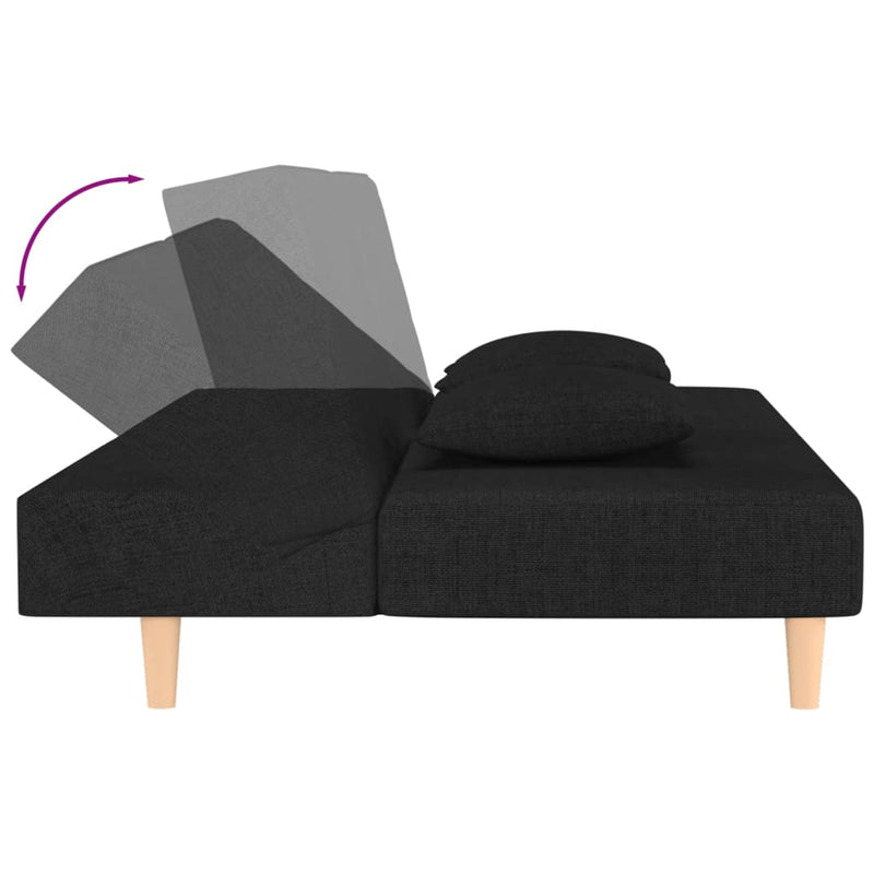 2-Seater Sofa Bed with Two Pillows Black Fabric Payday Deals