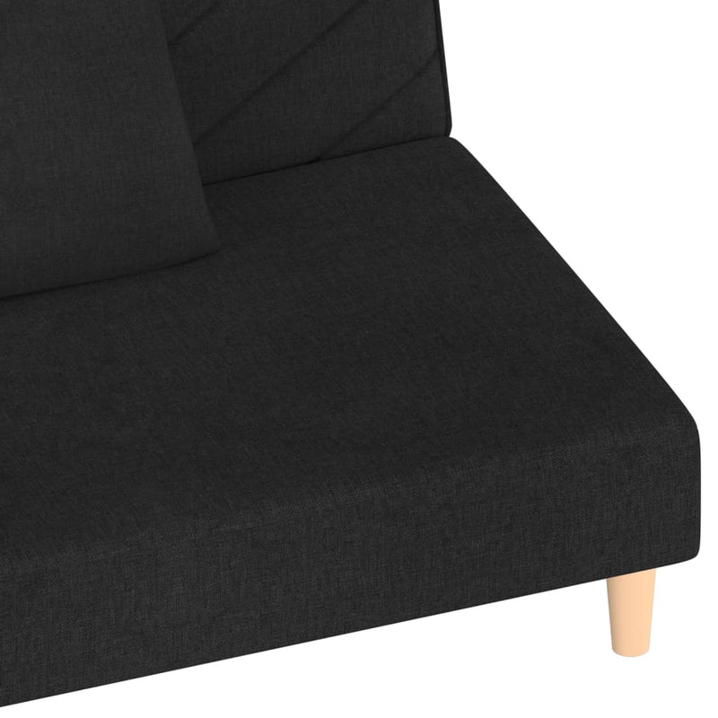 2-Seater Sofa Bed with Two Pillows Black Fabric Payday Deals