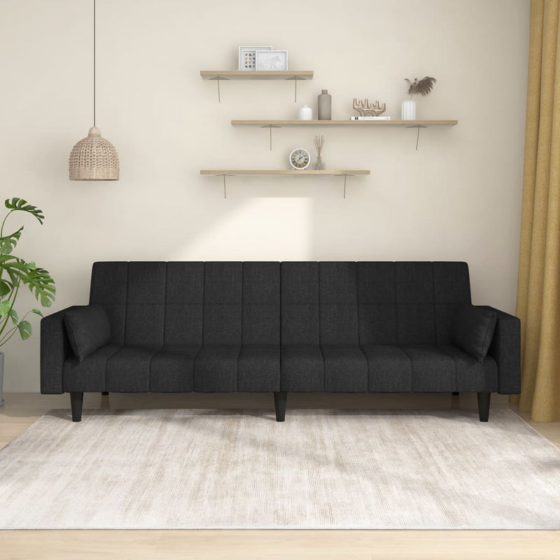 2-Seater Sofa Bed with Two Pillows Black Fabric Payday Deals