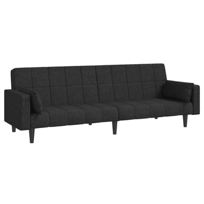 2-Seater Sofa Bed with Two Pillows Black Fabric Payday Deals