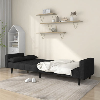 2-Seater Sofa Bed with Two Pillows Black Fabric Payday Deals