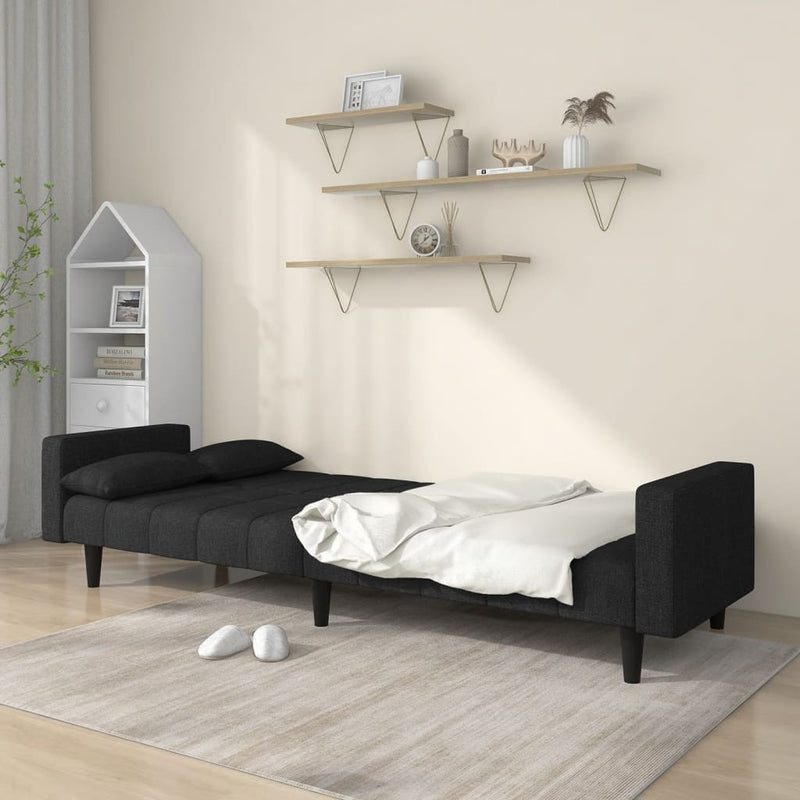 2-Seater Sofa Bed with Two Pillows Black Fabric Payday Deals