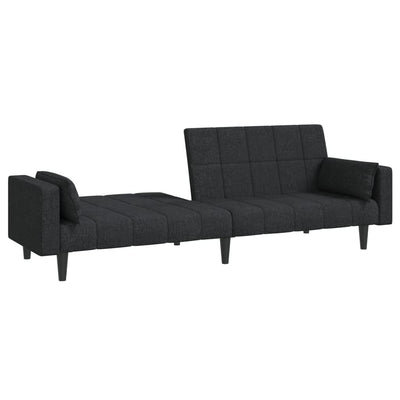 2-Seater Sofa Bed with Two Pillows Black Fabric Payday Deals