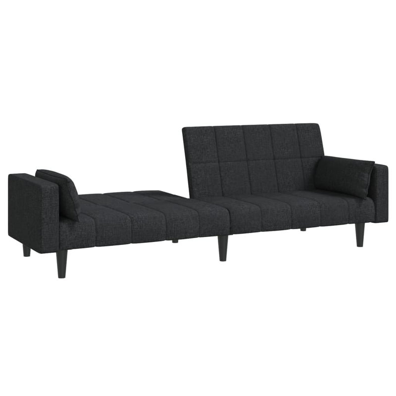 2-Seater Sofa Bed with Two Pillows Black Fabric Payday Deals