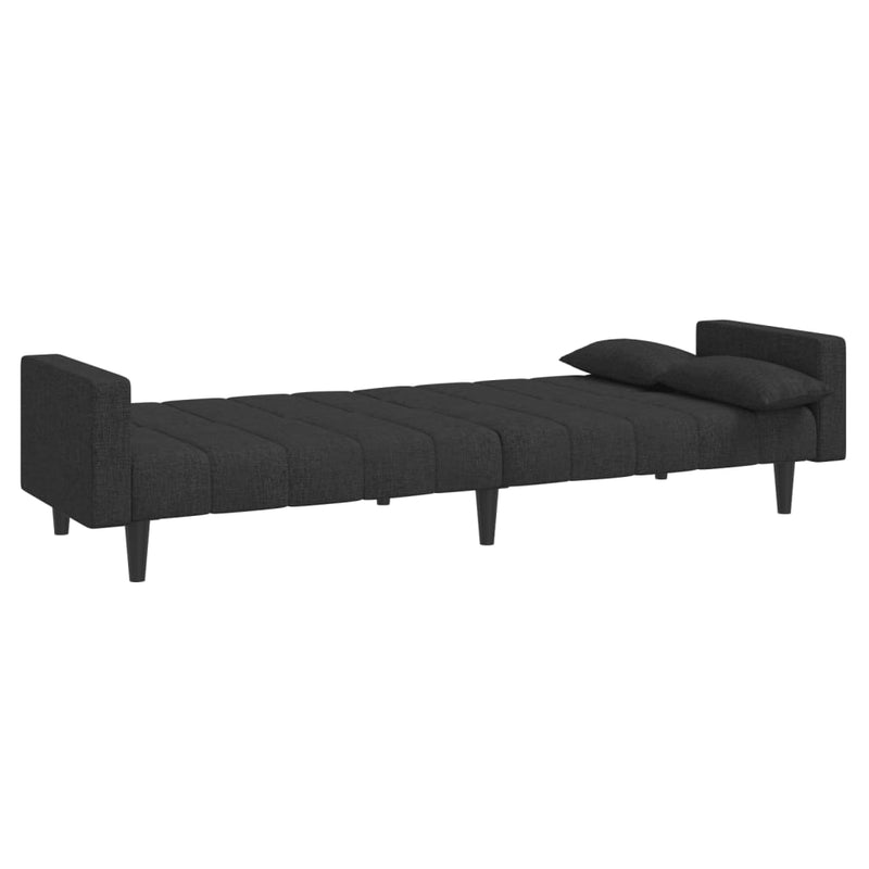 2-Seater Sofa Bed with Two Pillows Black Fabric Payday Deals