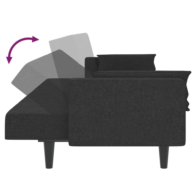 2-Seater Sofa Bed with Two Pillows Black Fabric Payday Deals