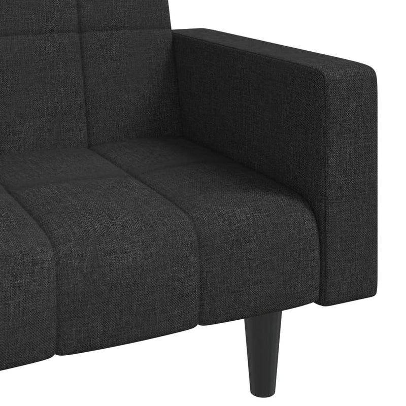 2-Seater Sofa Bed with Two Pillows Black Fabric Payday Deals