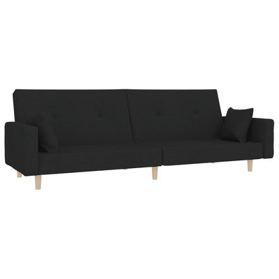 2-Seater Sofa Bed with Two Pillows Black Fabric Payday Deals