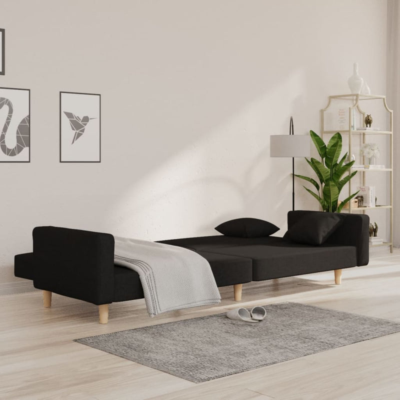 2-Seater Sofa Bed with Two Pillows Black Fabric Payday Deals