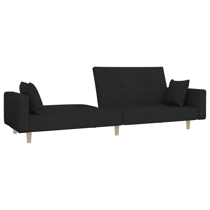 2-Seater Sofa Bed with Two Pillows Black Fabric Payday Deals