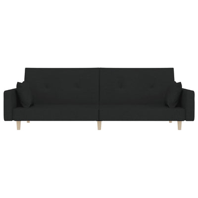 2-Seater Sofa Bed with Two Pillows Black Fabric Payday Deals