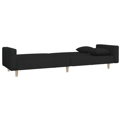 2-Seater Sofa Bed with Two Pillows Black Fabric Payday Deals