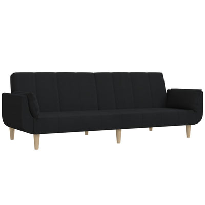 2-Seater Sofa Bed with Two Pillows Black Fabric Payday Deals