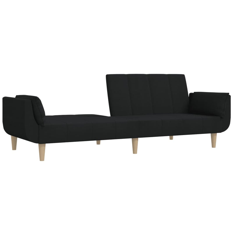 2-Seater Sofa Bed with Two Pillows Black Fabric Payday Deals