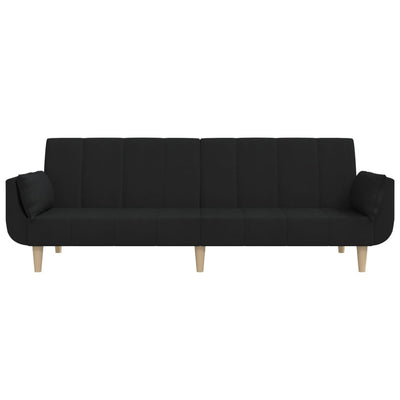 2-Seater Sofa Bed with Two Pillows Black Fabric Payday Deals