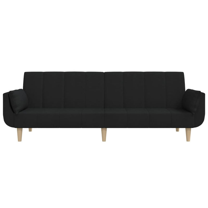 2-Seater Sofa Bed with Two Pillows Black Fabric Payday Deals