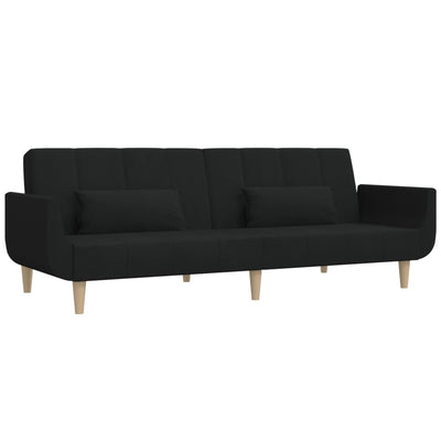 2-Seater Sofa Bed with Two Pillows Black Fabric Payday Deals