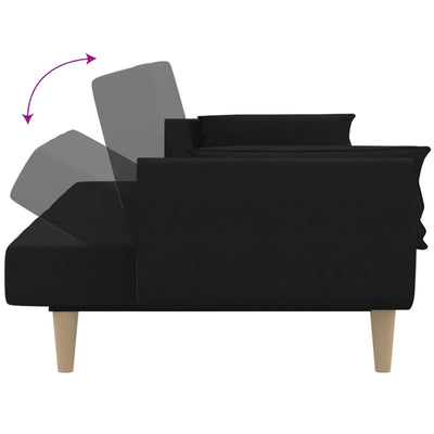 2-Seater Sofa Bed with Two Pillows Black Fabric Payday Deals