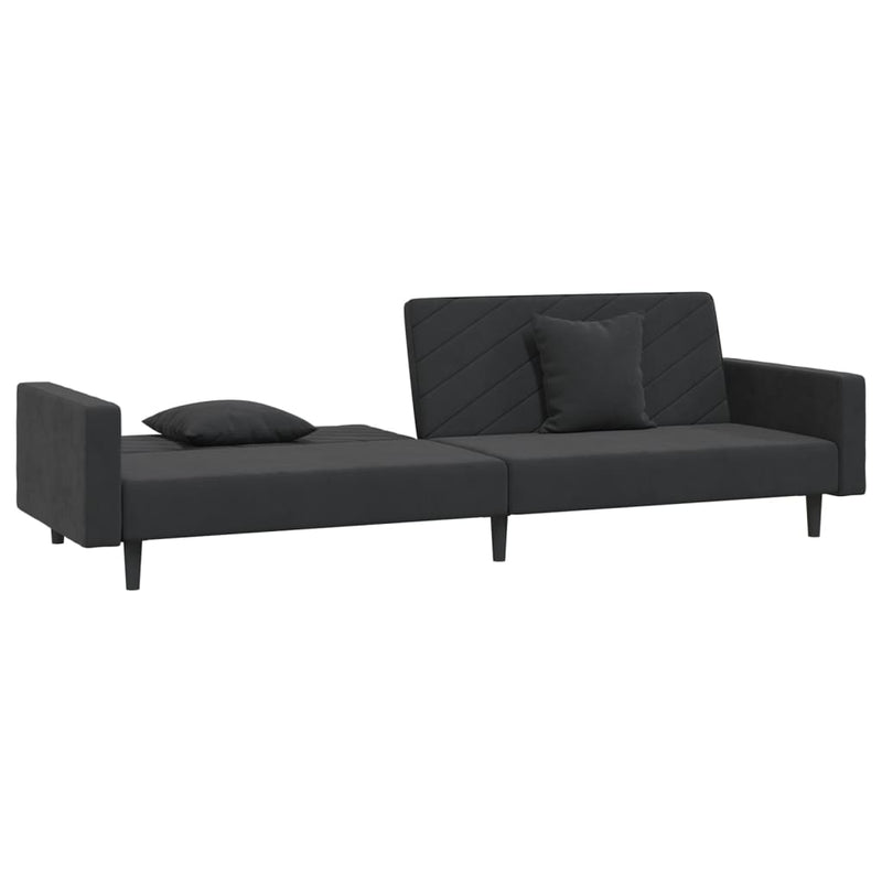 2-Seater Sofa Bed with Two Pillows Black Velvet Payday Deals