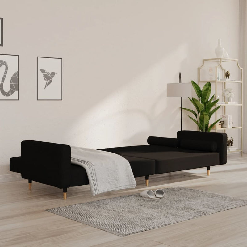 2-Seater Sofa Bed with Two Pillows Black Velvet Payday Deals