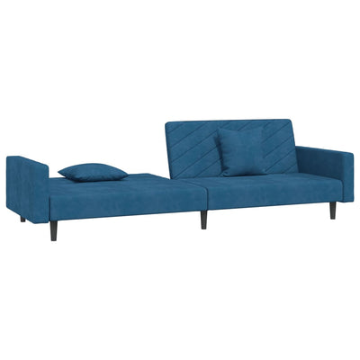 2-Seater Sofa Bed with Two Pillows Blue Velvet Payday Deals