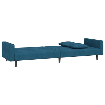 2-Seater Sofa Bed with Two Pillows Blue Velvet Payday Deals
