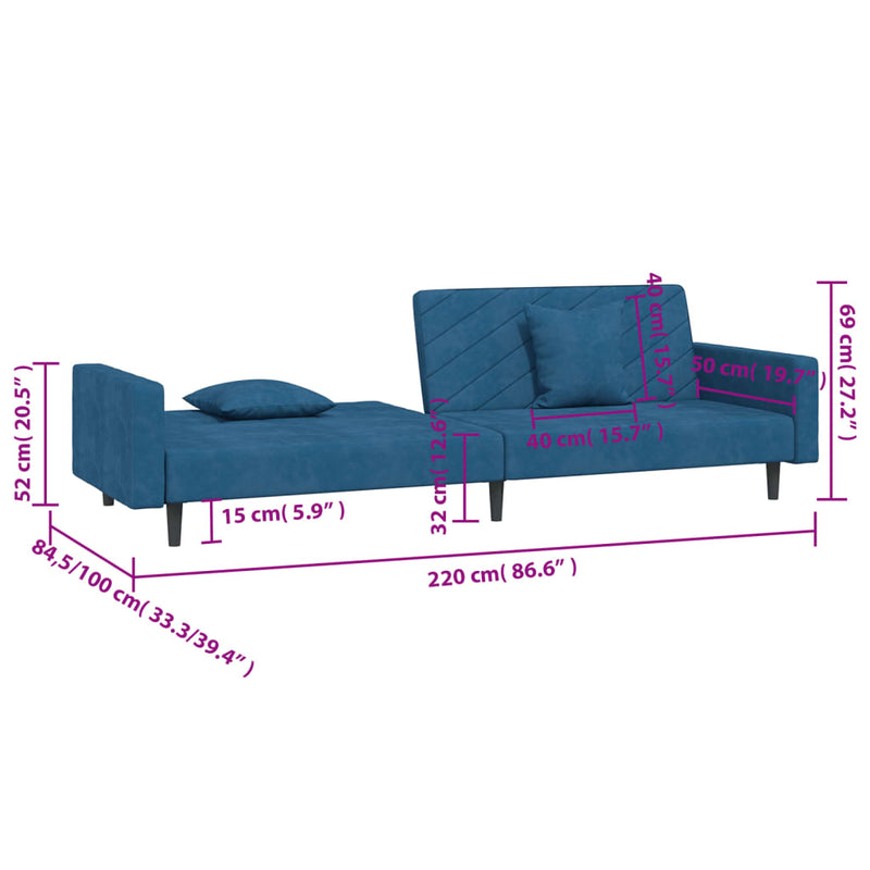 2-Seater Sofa Bed with Two Pillows Blue Velvet Payday Deals