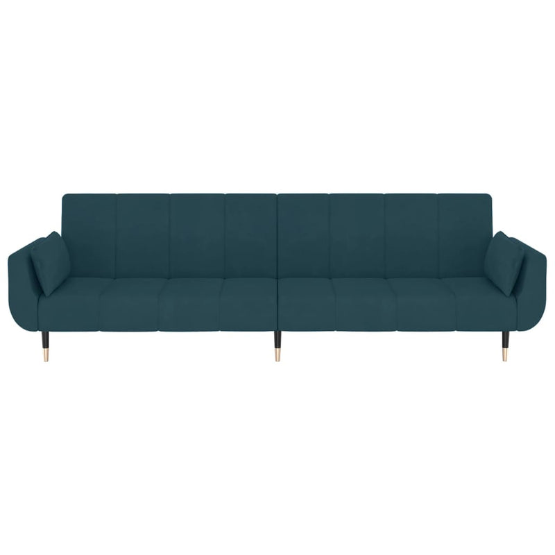 2-Seater Sofa Bed with Two Pillows Blue Velvet Payday Deals