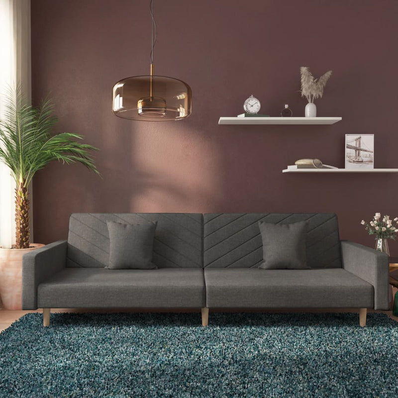 2-Seater Sofa Bed with Two Pillows Dark Grey Fabric Payday Deals