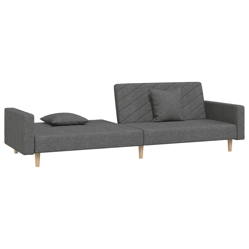 2-Seater Sofa Bed with Two Pillows Dark Grey Fabric Payday Deals