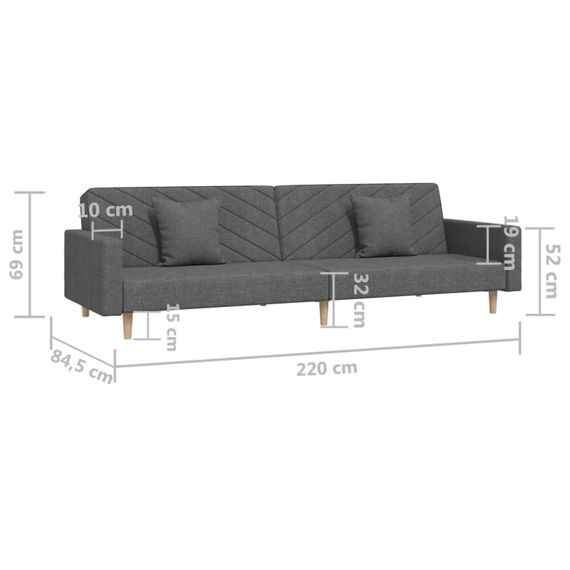 2-Seater Sofa Bed with Two Pillows Dark Grey Fabric Payday Deals