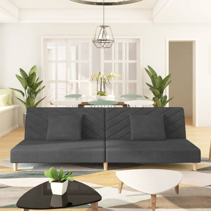 2-Seater Sofa Bed with Two Pillows Dark Grey Fabric Payday Deals