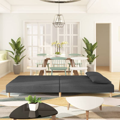 2-Seater Sofa Bed with Two Pillows Dark Grey Fabric Payday Deals