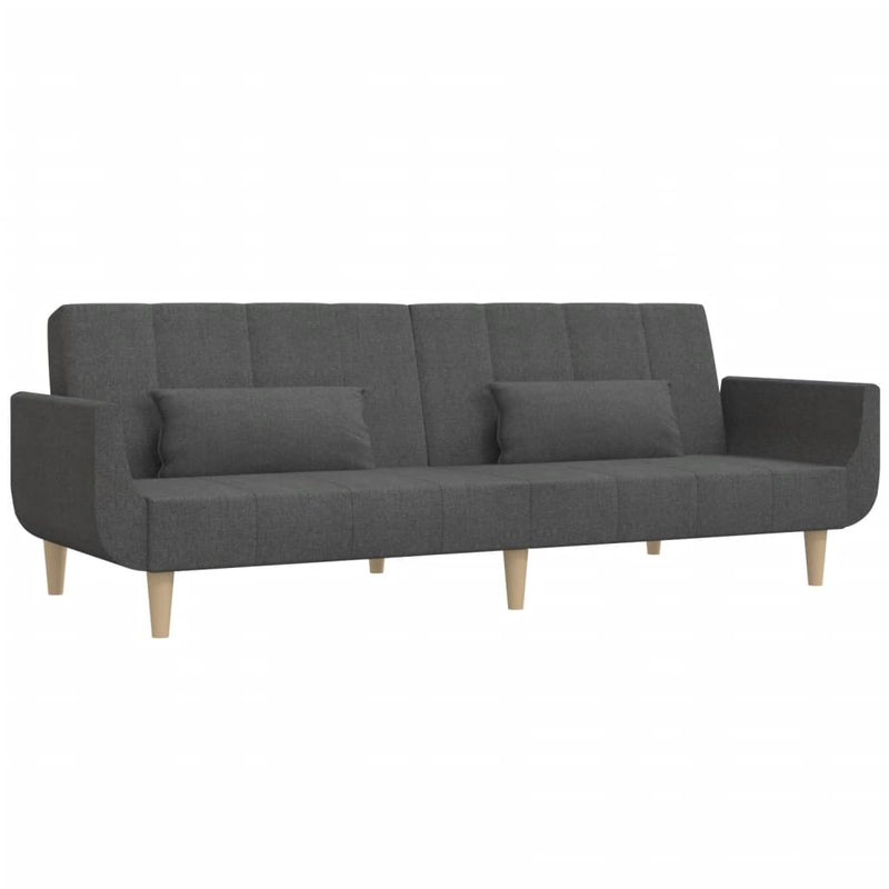 2-Seater Sofa Bed with Two Pillows Dark Grey Fabric Payday Deals