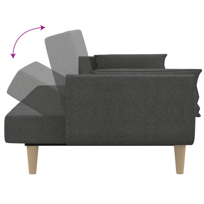 2-Seater Sofa Bed with Two Pillows Dark Grey Fabric Payday Deals