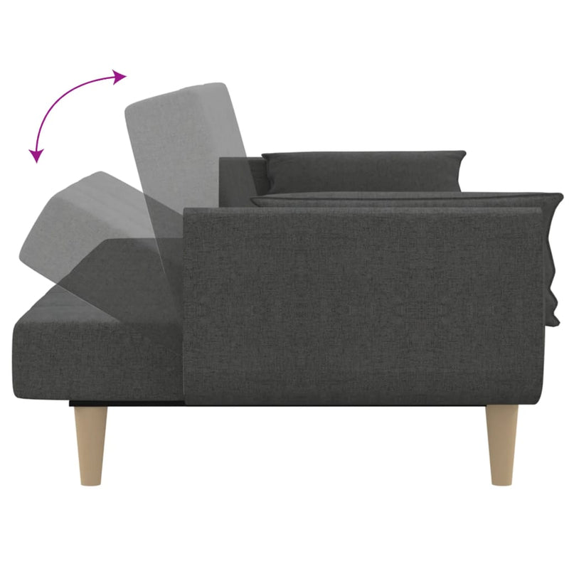 2-Seater Sofa Bed with Two Pillows Dark Grey Fabric Payday Deals