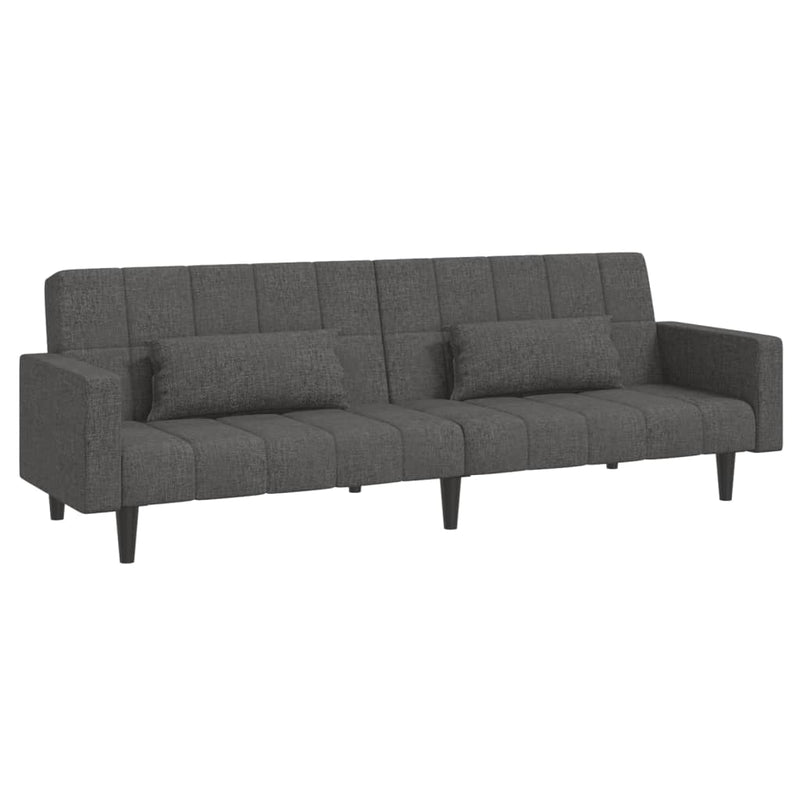 2-Seater Sofa Bed with Two Pillows Dark Grey Fabric Payday Deals