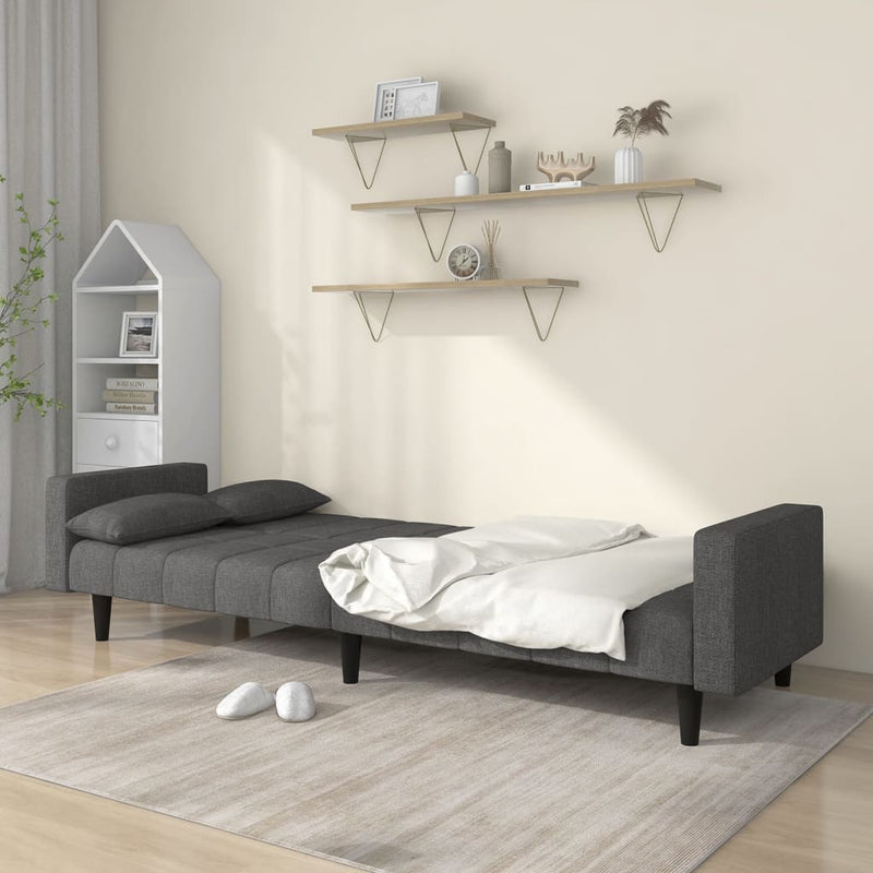 2-Seater Sofa Bed with Two Pillows Dark Grey Fabric Payday Deals