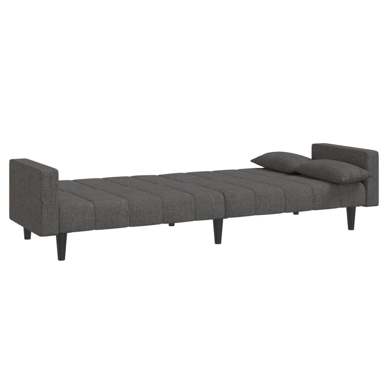 2-Seater Sofa Bed with Two Pillows Dark Grey Fabric Payday Deals