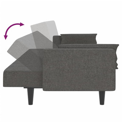 2-Seater Sofa Bed with Two Pillows Dark Grey Fabric Payday Deals