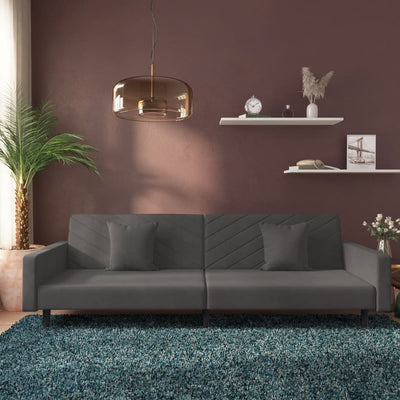 2-Seater Sofa Bed with Two Pillows Dark Grey Velvet